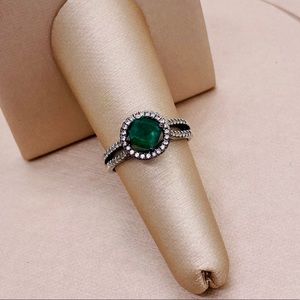 925 Sterling Silver Green & White Topaz Halo Ring